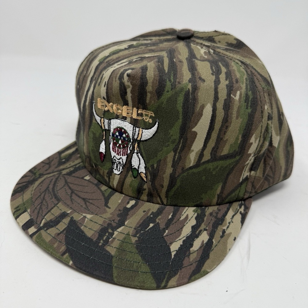 Vintage Realtree Hat Men Camo Leather Strapback Hunting Outdoor Cap 90s Made USA